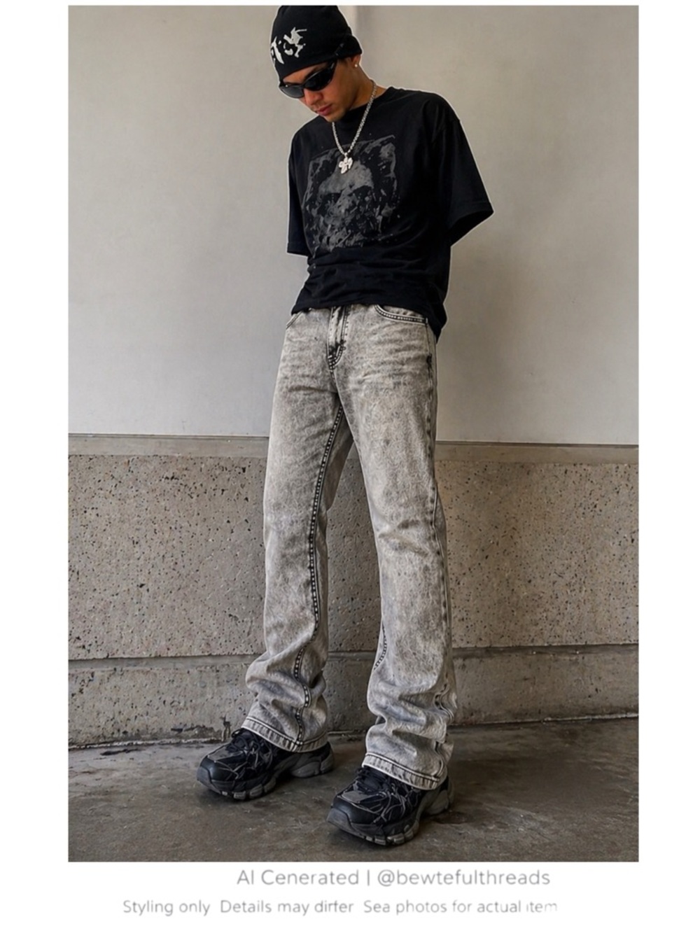 Grey Acid Wash Slim Straight Jeans W38 Long Inseam Y2K Streetwear